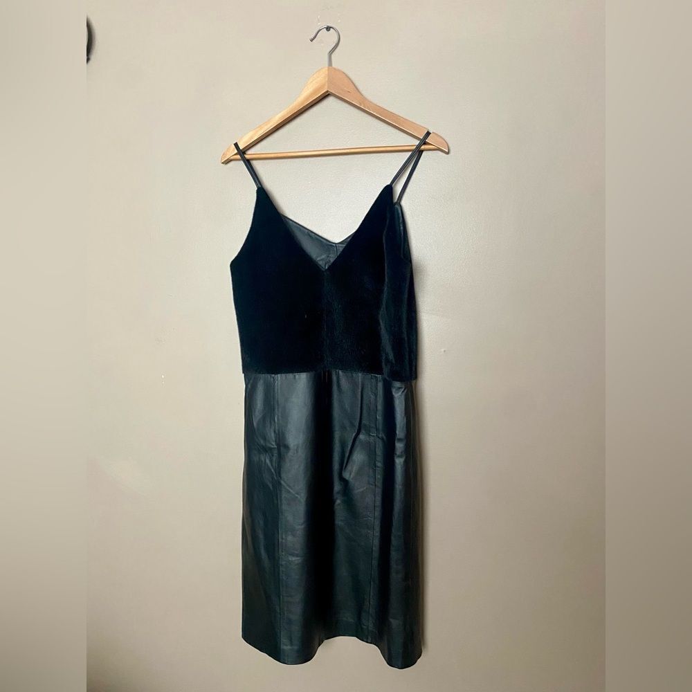 WHITE ASOS black leather dress with faux fur spaghetti straps NWOT sz 4 party